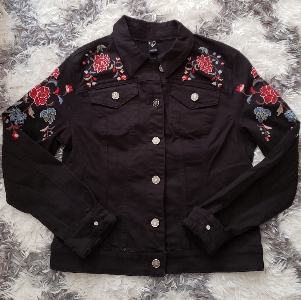 Windsor Black floral denim jacket